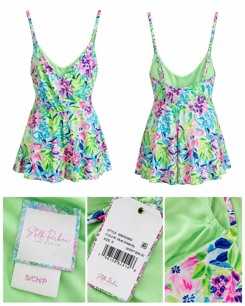 Stella Parker Collection Multi Waterlily Floral Swim Romper Size S